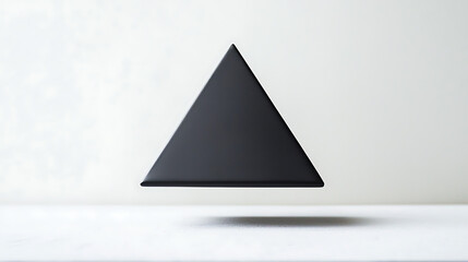 A black triangle is floating in the air above a white background