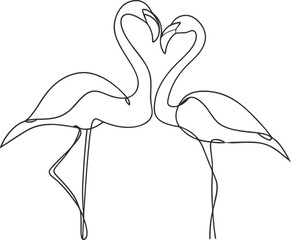 Elegant Line Art Drawing of Two Loving Flamingos