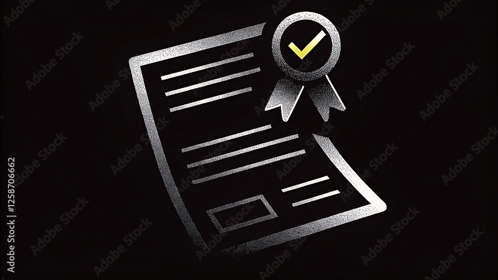 Poster certification document approval process office workspace digital image professional environment clos