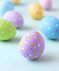 Obraz premium Vibrant Easter eggs in assorted colors are artistically arranged atop a clean white background, celebrating the festive spirit of the holiday.