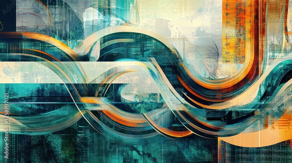 Aufkleber abstract composition with flowing lines and geometric patterns design