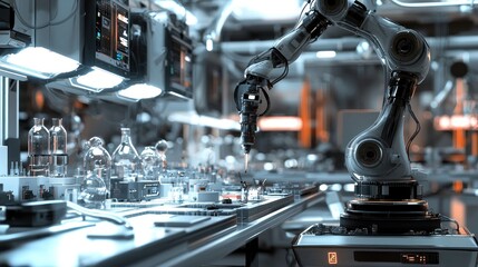 Futuristic Robotic Arm in a High-Tech Laboratory