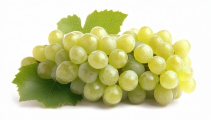 Obraz premium A cluster of green grapes with fresh leaves