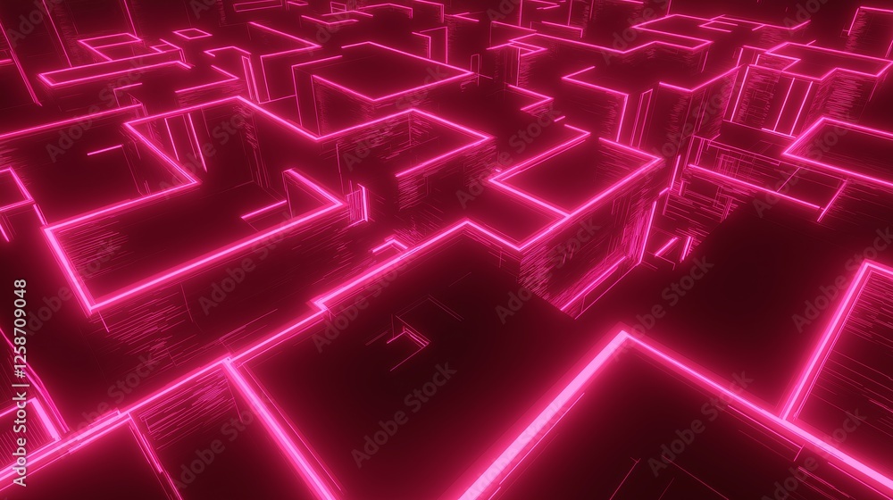 Poster a maze-like network of glowing lines and shapes