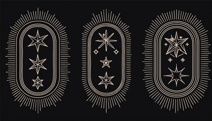 Boho mystic arch frame set. Minimal line style arch, oval shape boho frame with star, geometric element for badge, logo design. perfect any project.