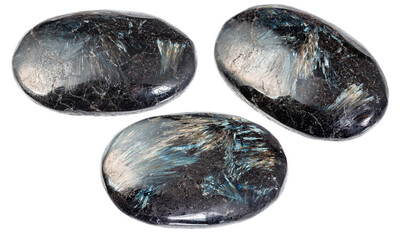 natural specimens of uncut nuummite rocks cutout