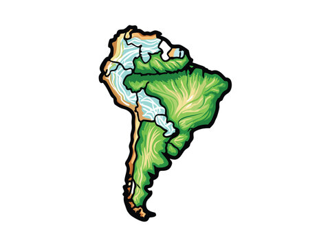 Create a detailed vector map of South America highlighting its diverse rainforests. Include accurate geographical boundaries and realistic rainforest depictions.