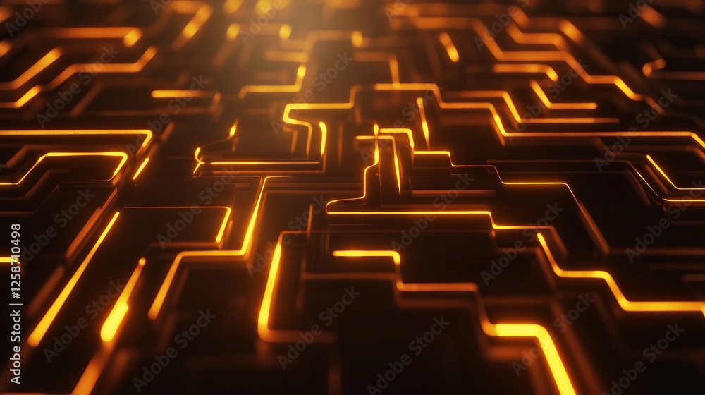 Poster a maze-like network of glowing lines and shapes