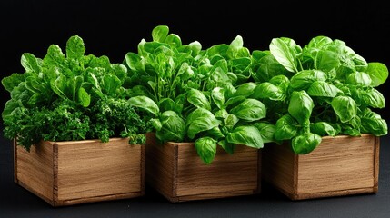 Fresh Herbs in Wooden Boxes