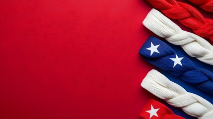 Fototapeta premium Patriotic Braided Fabric on Red Background