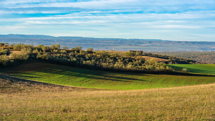 Fototapeta premium Mountain landscape next to the mountains of Toledo in central Spain, Castilla La Mancha.