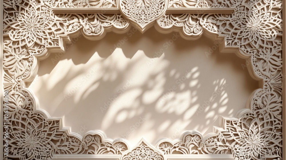 Poster an elaborate arabesque backdrop showcases intricate designs, with soft shadows dancing across the su