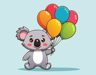 A cute baby mouse with colorful balloons vector.