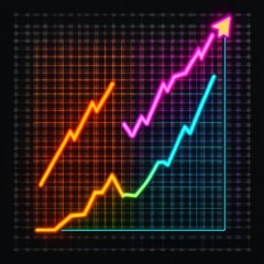 Obraz premium Colorful Neon Graphs with Upward Trends on a Grid Background Representing Growth, Progress, and Data Analysis in a Modern Style