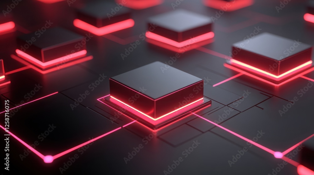 Poster abstract digital background featuring glowing red lines and square shapes, perfect for technology, i