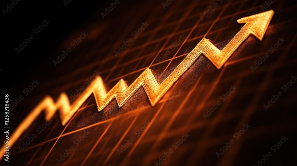 Poster golden arrow graph signifying growth and progress in business concept illustrating increase in profi