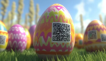 A vibrant collection of Easter eggs featuring unique QR codes, highlighting the fusion of tradition and modern technology in festive celebrations.