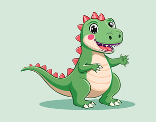A Cute cartoon dinosaur animal on flat color background.