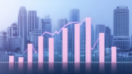 Modern City Skyline with Financial Graph Illustrating Economic Trends, Data Analysis, and Business Growth Against Urban Background