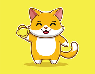 Obraz premium A Cute cat cartoon vector simple flat design.