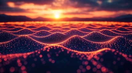 Sunset data waves over hills