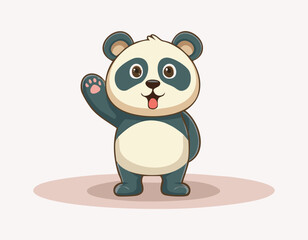 A cartoon Panda Bear vector, and cheerful cartoon panda stands with a happy expression, or cute Smiling Panda Mascot simple flat design.