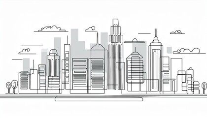 Continuous line city building. One single outline cityscape continuous construction. Editable stroke building background. perfect any project.