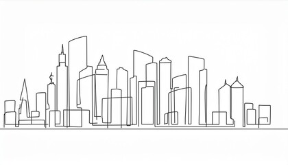 Obraz premium Continuous line city building. One single outline cityscape continuous construction. Editable stroke building background. perfect any project.