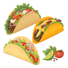 set of Mexican tacos food illustration on white background