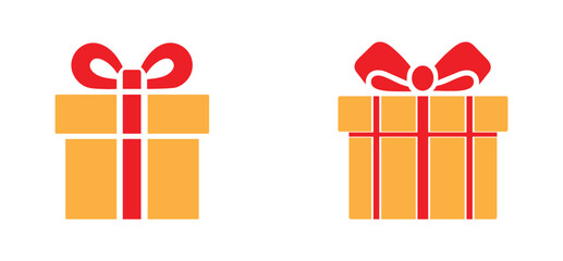 Present gift box icon set. Surprise gift box in flat style. Vector illustration