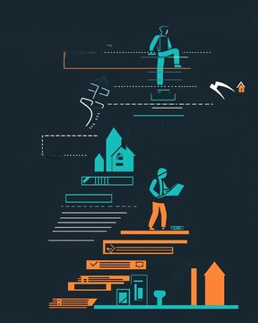 Financial growth chart depicted as a staircase with an entrepreneur ascending steps labeled bootstrap friends family angel investor and venture capital