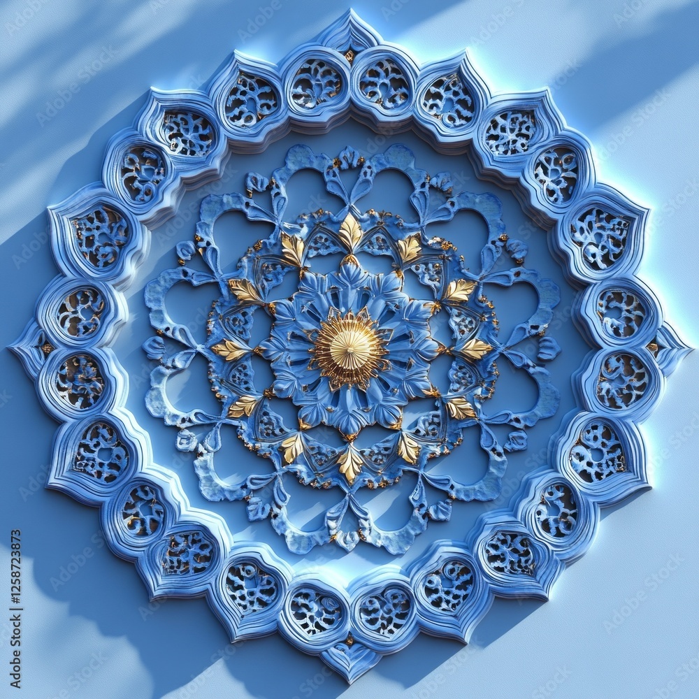 Poster delicate patterns weave together in a stunning arabesque design, blending vibrant blue tones with hi