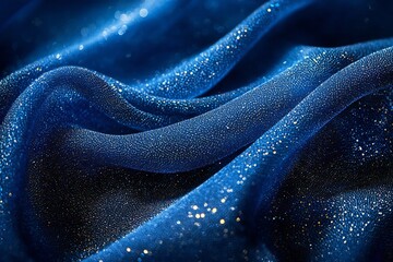 Luxurious Deep Blue Glitter Fabric Texture Sparkling Shimmering Textile Background