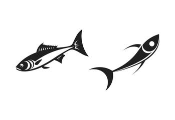 Fish icon, silhouette  Black and White Vector illustration on white background