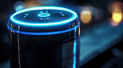 Futuristic Smart Speaker with Blue LED Light