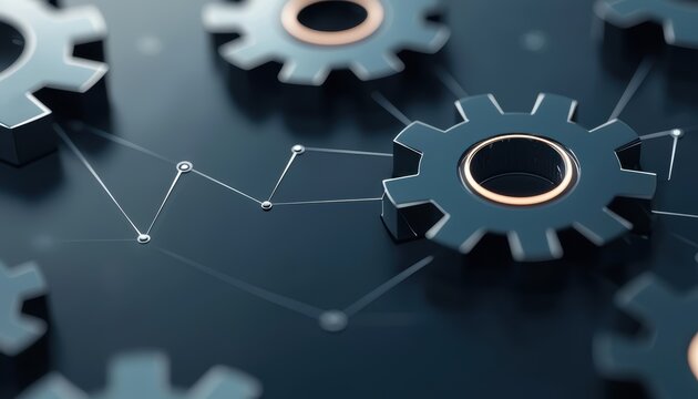 A creative and futuristic illustration of gears meshing with a digital network, representing the evolution of industrial automation and smart technology
