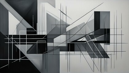 Obraz premium Abstract geometric painting in shades of gray and black. Generated image