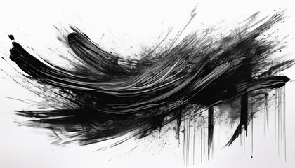 Obraz premium Abstract black ink brush strokes on white background.. Generated image