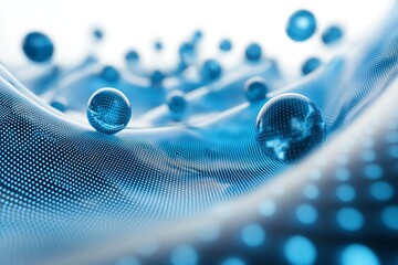 Abstract Blue Spheres on Digital Wave Futuristic Technology Background Image