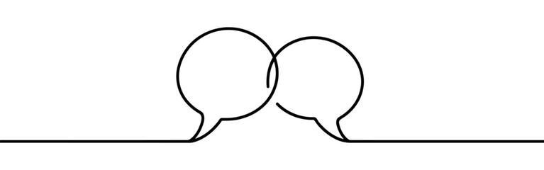 Speech bubbles continuous one line drawing. Dialogue, chat sign in simple linear style. Vector illustration.
