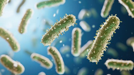 Fototapeta premium Microscopic Green Bacteria Rod Shapes in Blue Background