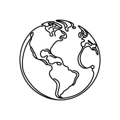 Earth globe continuous one line drawing. Planet Earth sign in simple linear style. Vector illustration.