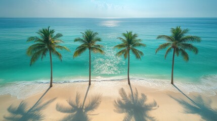 Tropical beach aerial view with palm trees