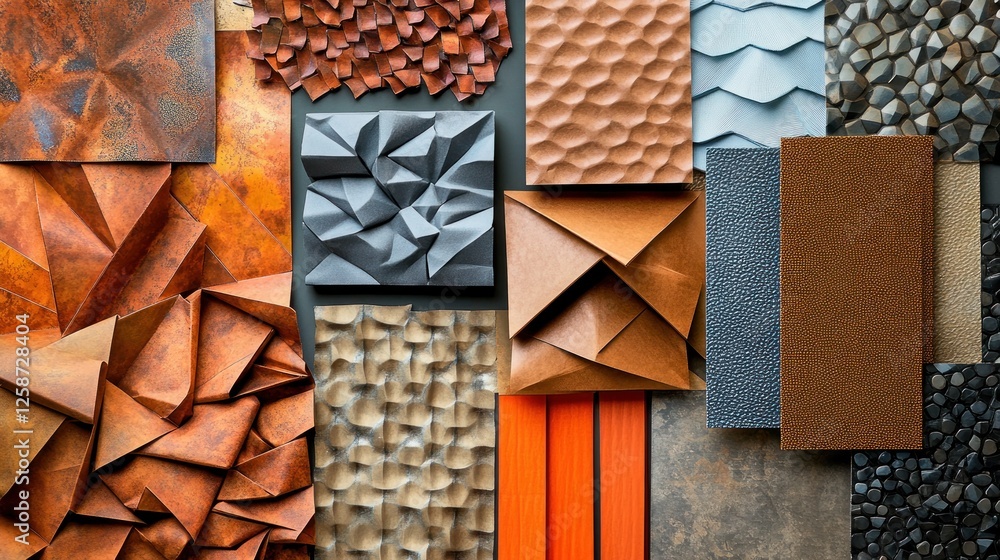 Poster an array of unique textured panels exhibiting modern design elements