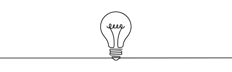 Obraz premium Light bulb continuous one line drawing. Lightbulb in simple linear style. Idea, brainstorm concept. Vector illustration.