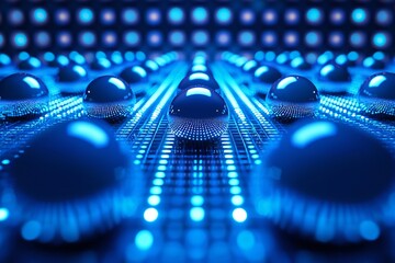 Abstract Blue Spheres on Glowing Grid Technology Science and Innovation Background