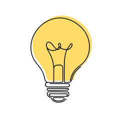 Light bulb continuous one line drawing. Lightbulb in simple linear style. Idea, brainstorm concept. Vector illustration.