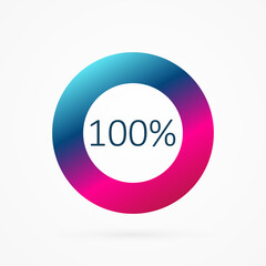 100 percent circle pie chart, isolated symbol. Vector gradient element. Infographic sign. Illustration, icon for business, finance, report, web design, downloading