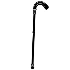 Walking cane featuring a smoothly recessed handle silhouette vector illustration 