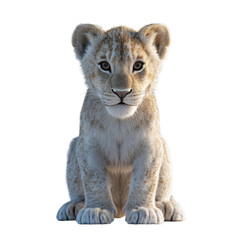 Obraz premium Cute lion cub, white isolate background